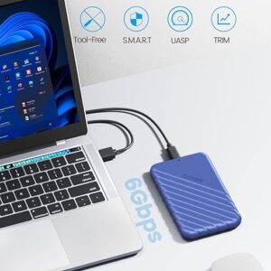 2.5 inch USB C Hard Drive Enclosure USB 3.1 Gen 2 to SATA III External Hard Drive Case for SSD HDD 9.5 7mm Tool-Free with UASP, Blue